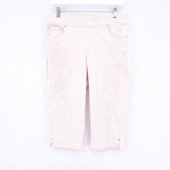 Gloria Vanderbilt Avery Pink Floral Embroidered Capri Denim Jeans -6- 31 /‎ 17.5 - Picture 1 of 8